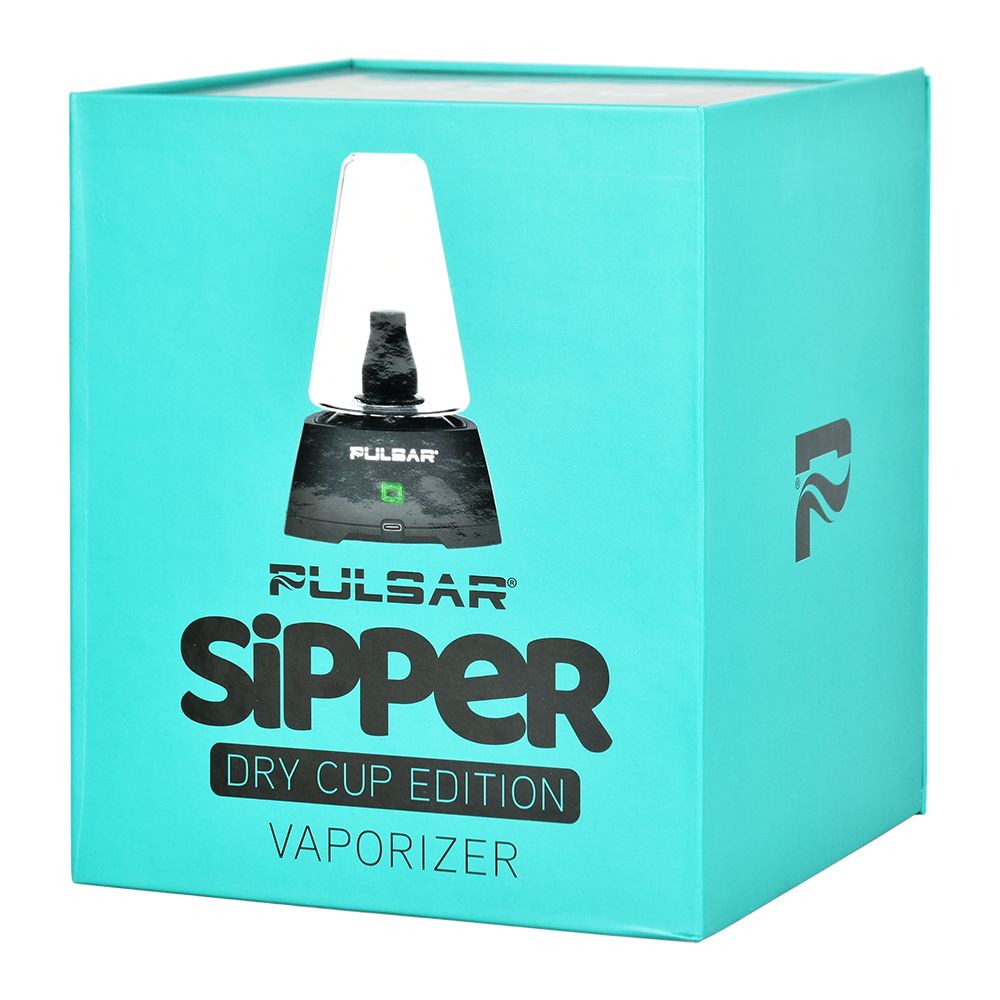 Pulsar Sipper Vaporizer packaging, Dual Use with Dry Cup, 1500mAh in Black, front view