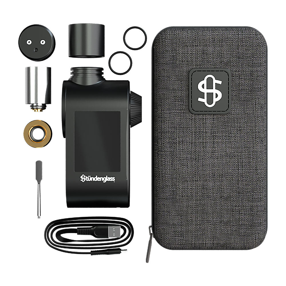 Stündenglass Modul Vaporizer with accessories and carrying case, top view, 6000mAh battery