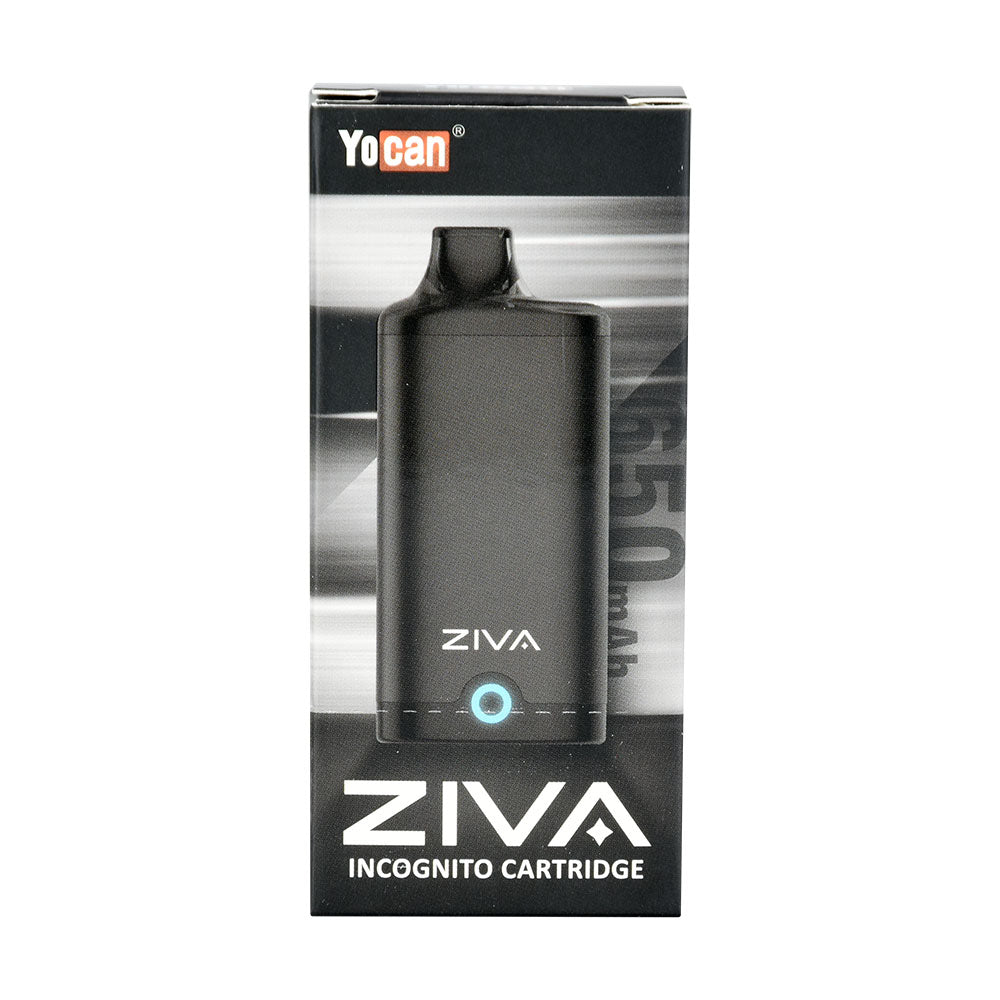 Yocan Ziva VV Auto-Draw 510 Battery with 650mAh capacity, front view on display box