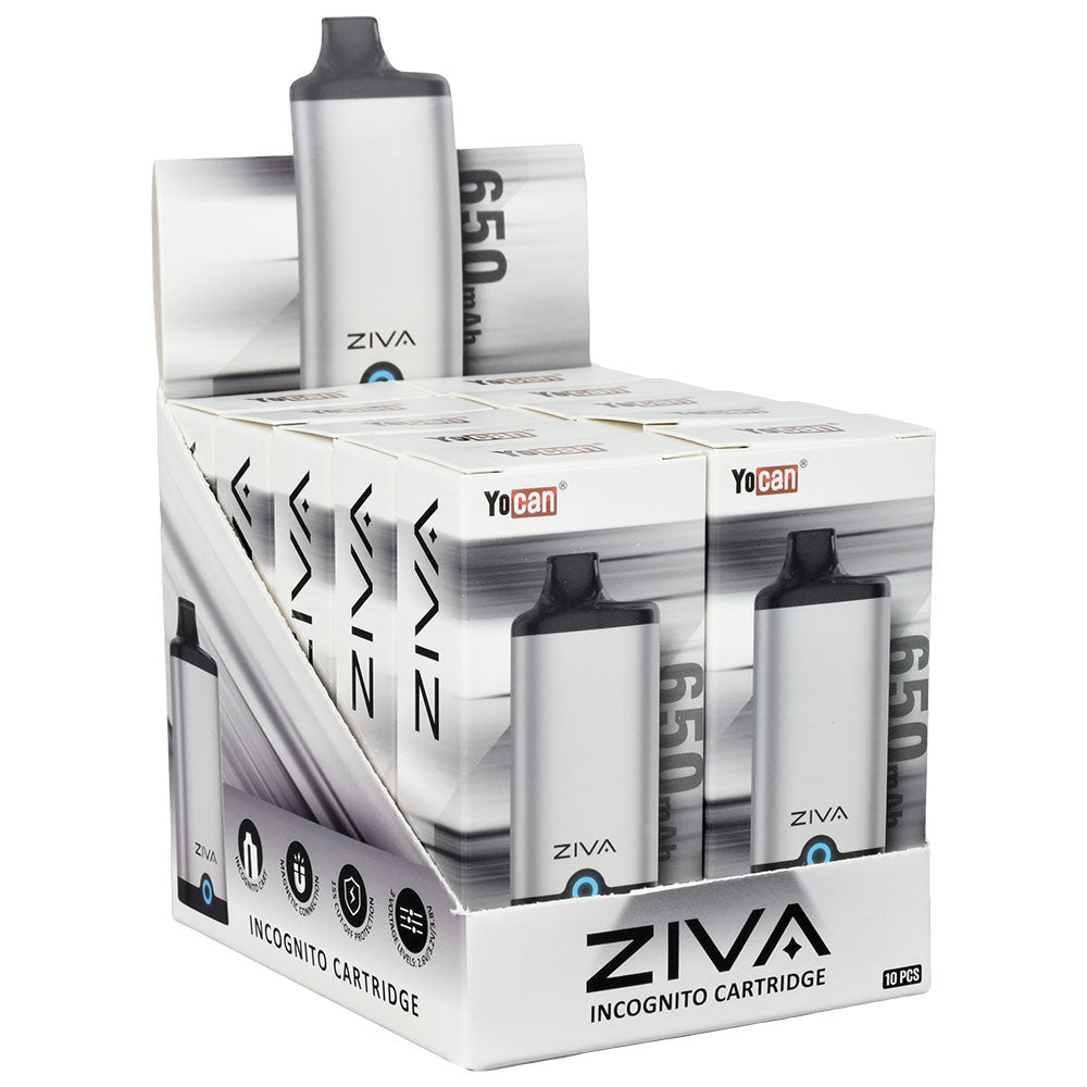 Yocan Ziva VV Auto-Draw 510 Battery Display Box, 650mAh with 10 Units, Front View