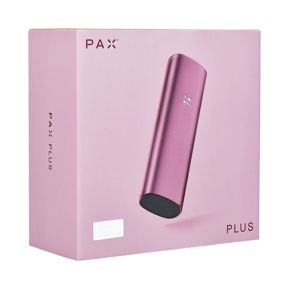 PAX x JGoldcrown Limited Edition Plus Vaporizer in pink with 3300mAh, front view on packaging