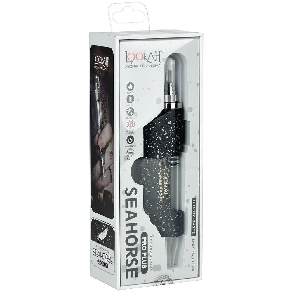 Lookah Seahorse PRO Plus Electric Dab Pen in Spatter Edition with 650mAh battery, packaged view