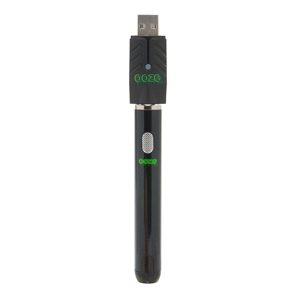 Ooze Smart Battery Vape Pen in Panther Black, 650mAh capacity, front view on seamless white background