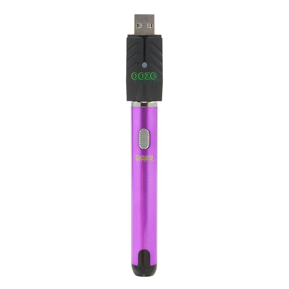 Ooze Smart Battery Vape Pen in Ultra Purple with 650mAh capacity, USB charger, front view on white background