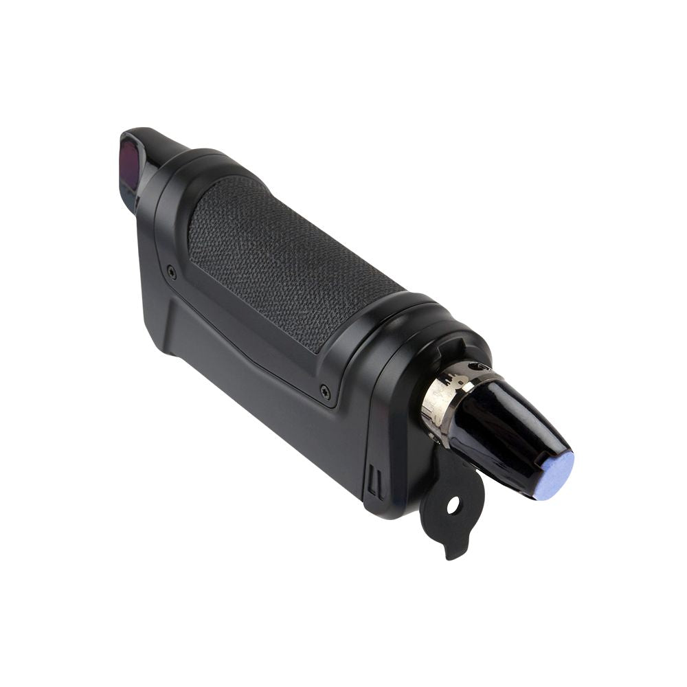 Ooze Duplex 2 C-Core Vaporizer in black, 900mAh, side view with magnetic cap and keychain