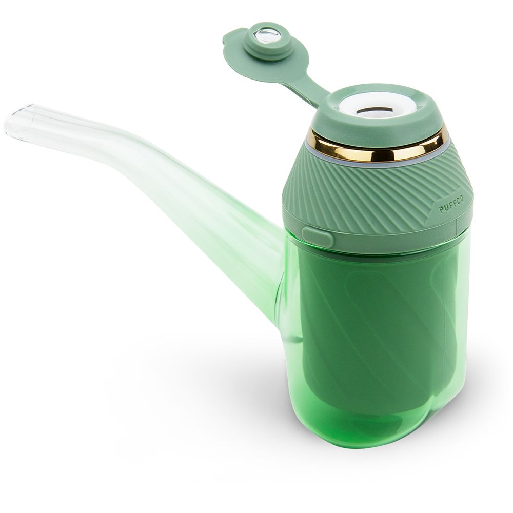Puffco Proxy Vaporizer in green, portable ceramic and glass design, side view on white background