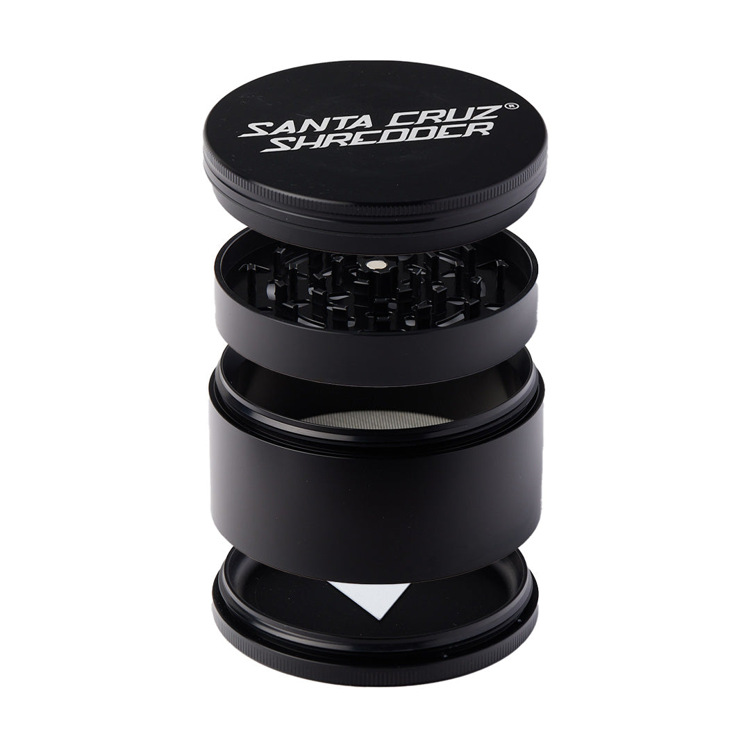 Santa Cruz Shredder Large 4-Piece Grinder in Black, Portable Aluminum Design, for Dry Herbs - Front View