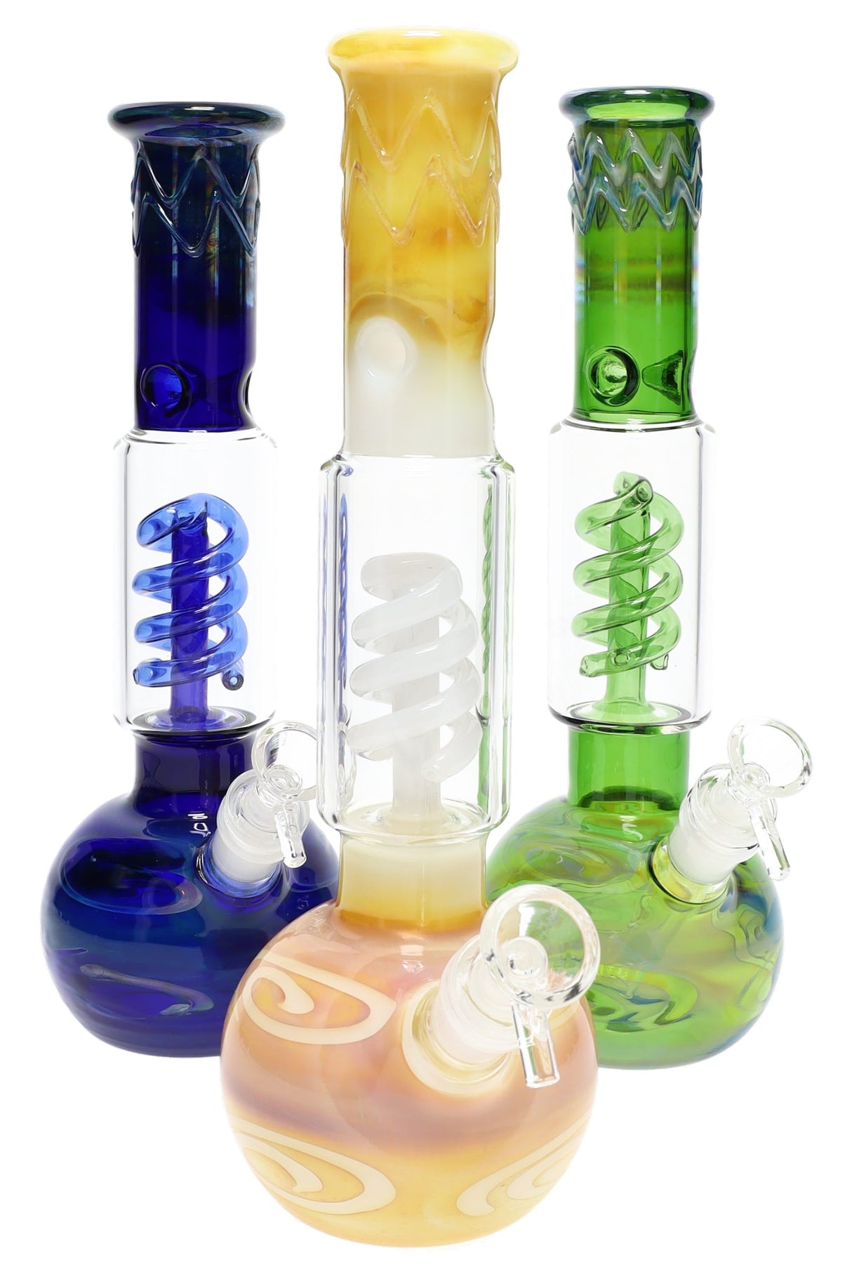 Silver-Fumed Glass Bubble Bong “Spiral Chill” – Coil Perc – 11½″
