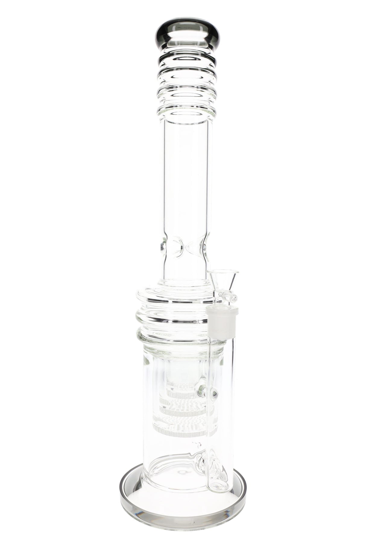 Glass Straight Tube Bong “Rings of Clarity” – Honeycomb Chamber – 18″ – Assorted Colors