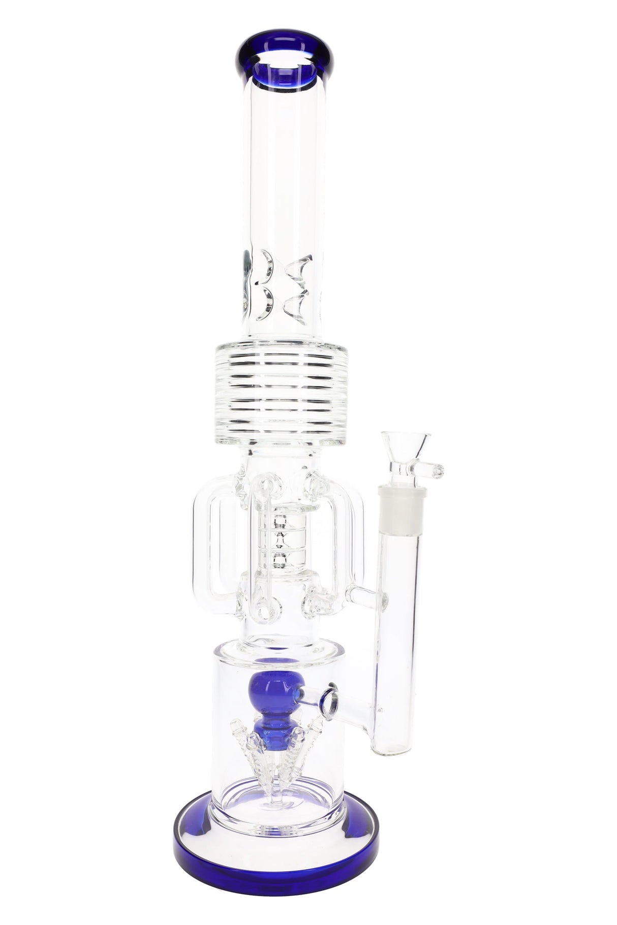 Glass Straight Tube Recycler Bong “Hydra Stack” – Perc – 19″ – Assorted Colors