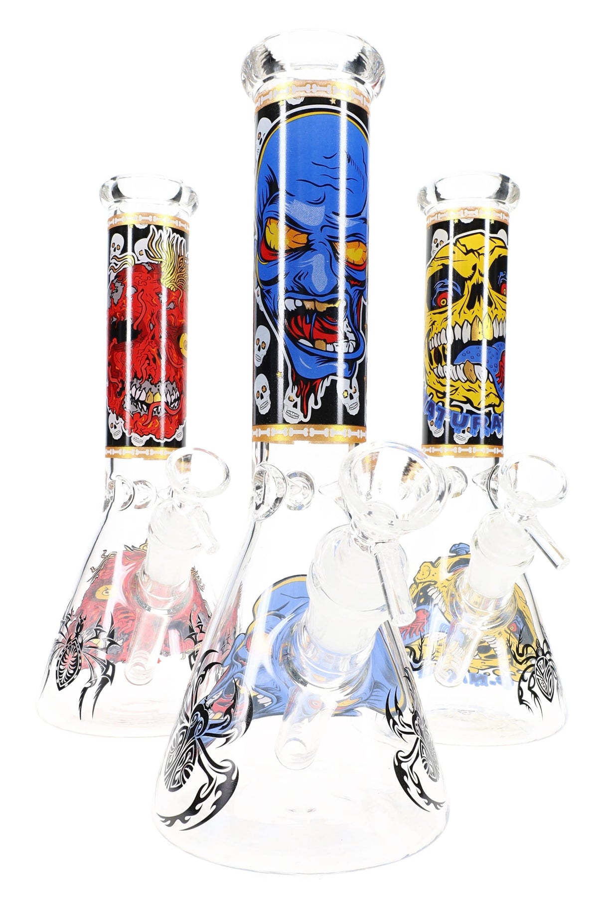 Glass GoG Skull Beaker Bong “Grim Grin” – Ice Pinch – 18.8 mm – 10″ – Assorted Colors