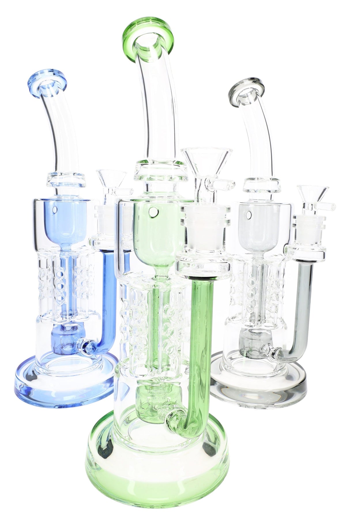 Glass HexaRecycler Bong “Six Shooter” – 11½″ – Assorted Colors