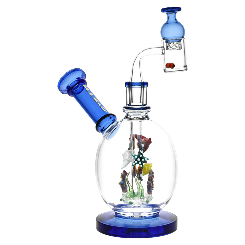 Pulsar Aquatic Fantasy Glass Dab Rig with Intricate Marine Life Design, 6.5" Tall, 14mm Female Joint