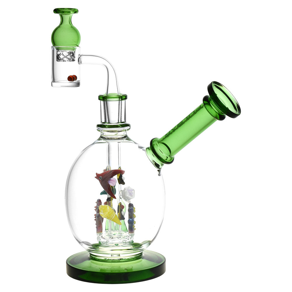 Pulsar Aquatic Fantasy Glass Dab Rig with Intricate Marine Life Design - 6.5" Front View