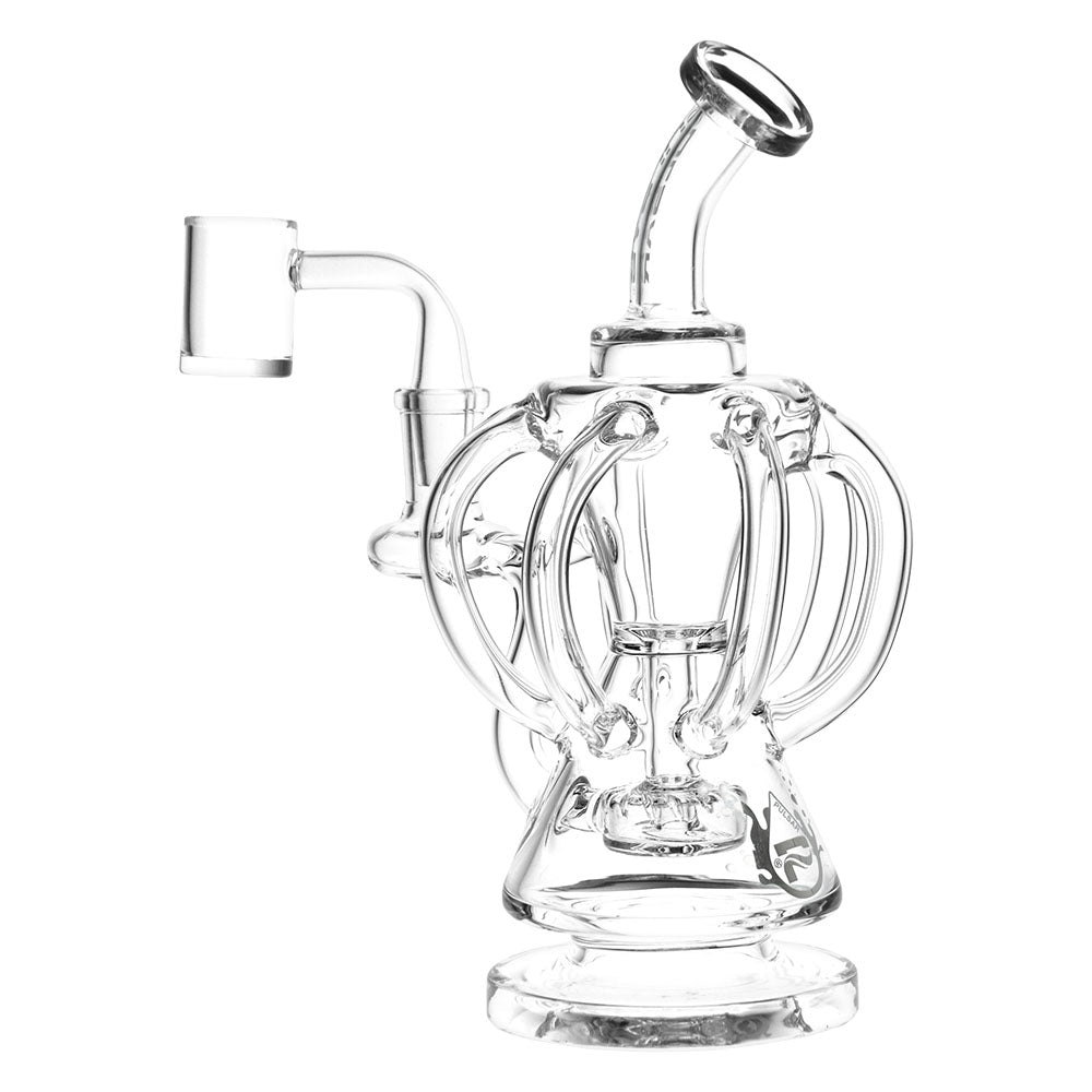 Pulsar 8" Clear Six-Arm Recycler Rig with 14mm Female Joint, Front View on White Background