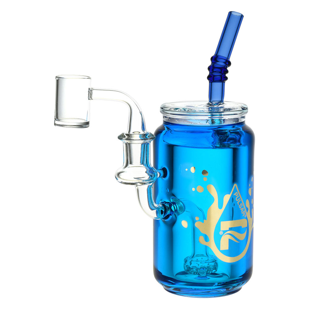 Pulsar Soda Can Blue Glycerin Dab Rig, 8", 14mm Female Joint, Borosilicate Glass, Side View