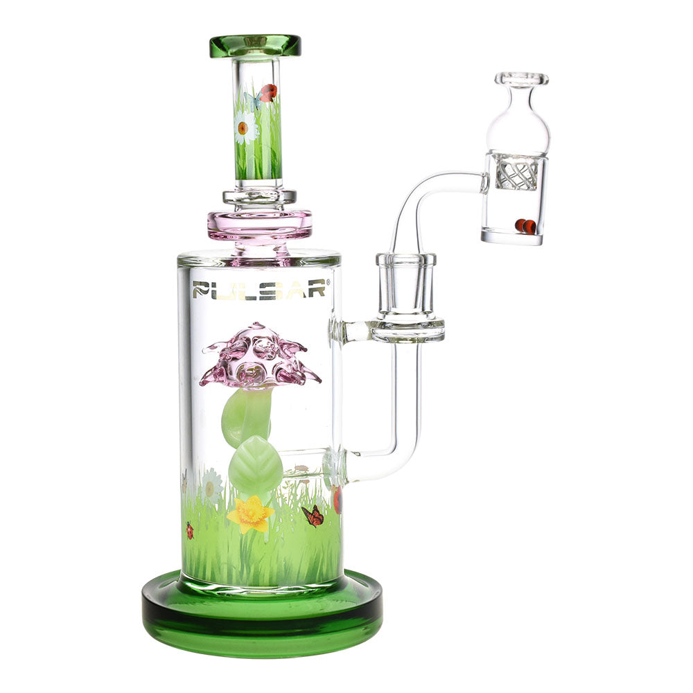 Pulsar Flower Dab Rig Set with Carb Cap, 9" height, 14mm Female - Front View on White