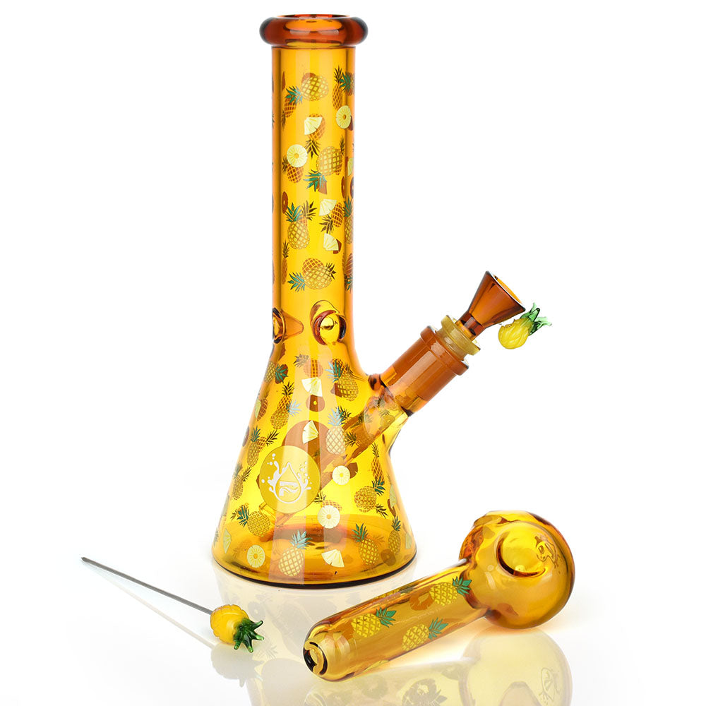 Pulsar Pineapple Express Glow Duo Bong, 10" 14mm F, with Pineapple Design - Front View