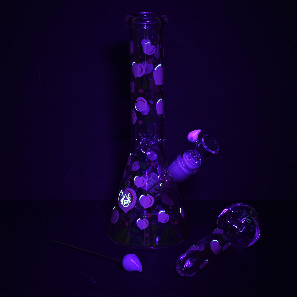 Pulsar Peaches & Cream Glow Bong and Herb Pipe, 10" 14mm, Borosilicate, Glowing in Dark