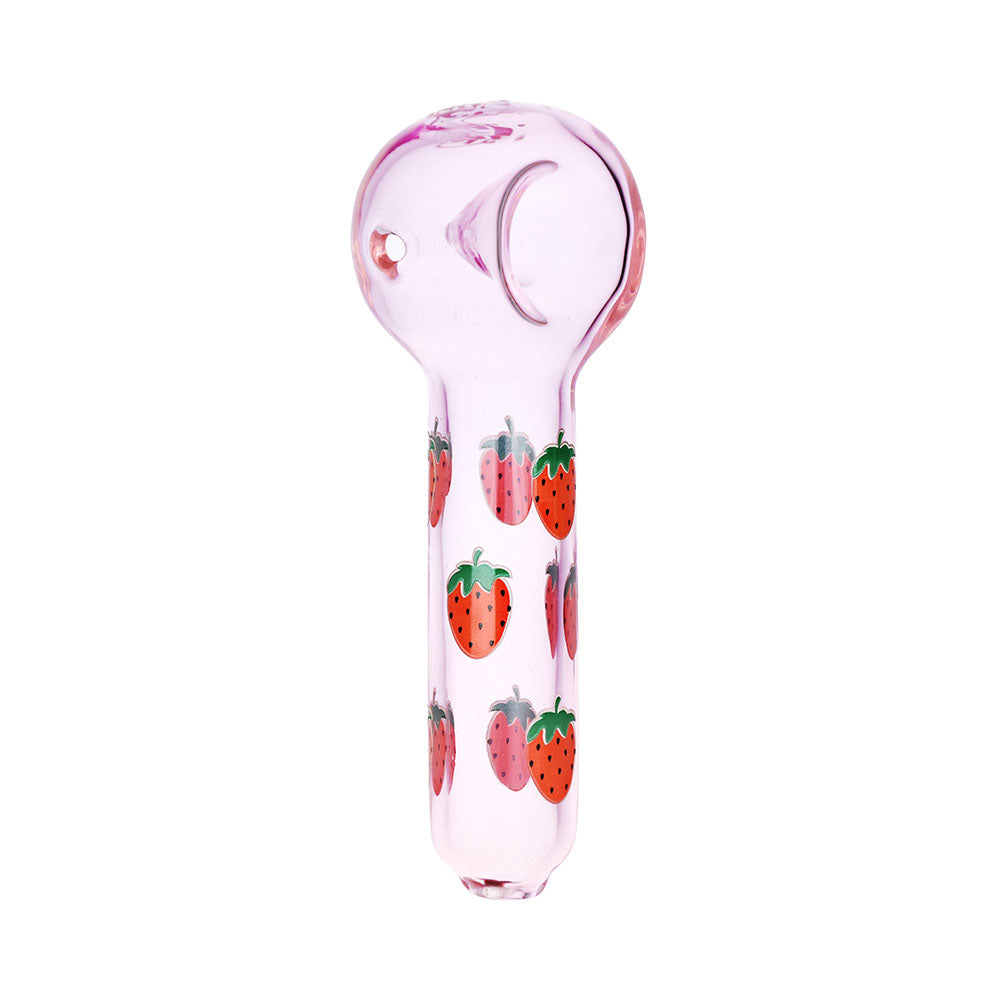 Pulsar Strawberry Cough Herb Pipe with Strawberry Design - 10" Glow Duo, Front View