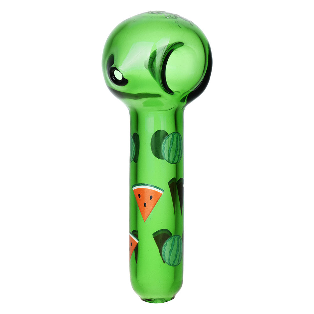 Pulsar Watermelon Zkittles Herb Pipe with vibrant colored glass, 10" length, 14mm female joint - Front View