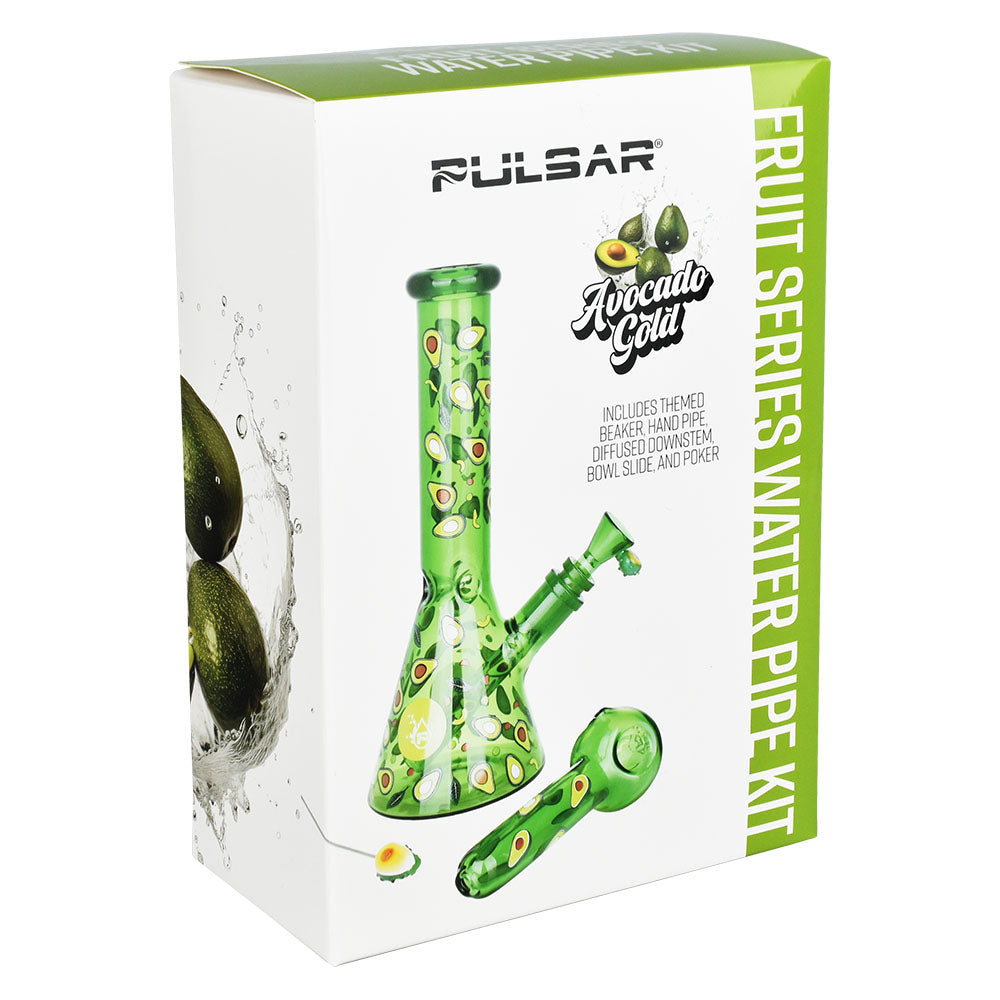Pulsar Avocado Gold Glass Bong and Handpipe Set with Diffused Downstem - Front View
