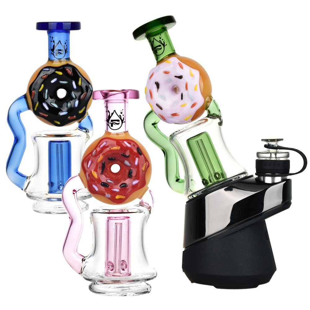Pulsar Donut Recycler Attachments in various colors for Puffco Peak/Pro, displayed side by side