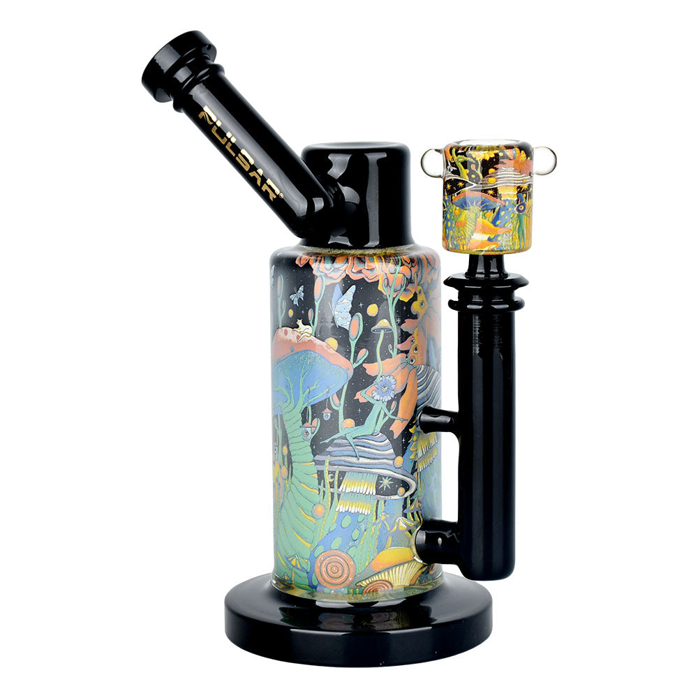 Pulsar 8.5" Cosmic Delight Water Pipe with Intricate Artwork, 14mm Female Joint, and Side View