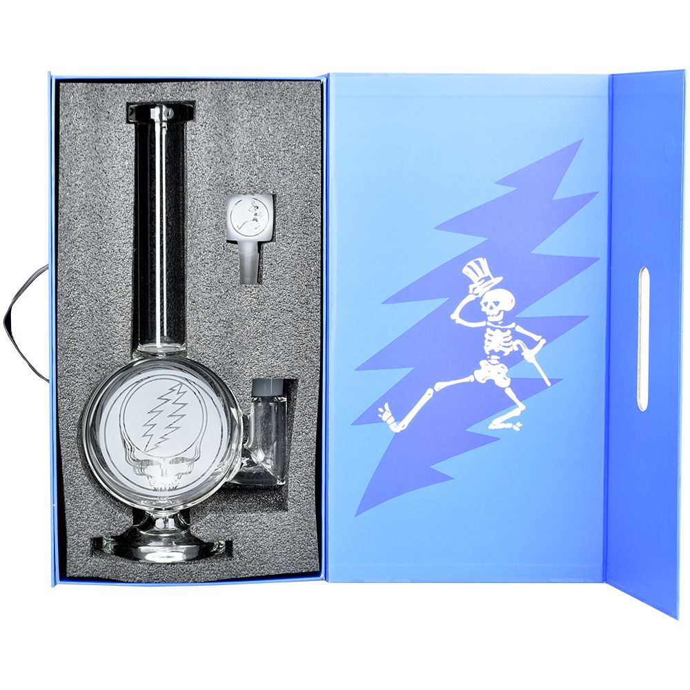 Pulsar Grateful Dead Glass Water Pipe with Showerhead Perc in Box, Front View