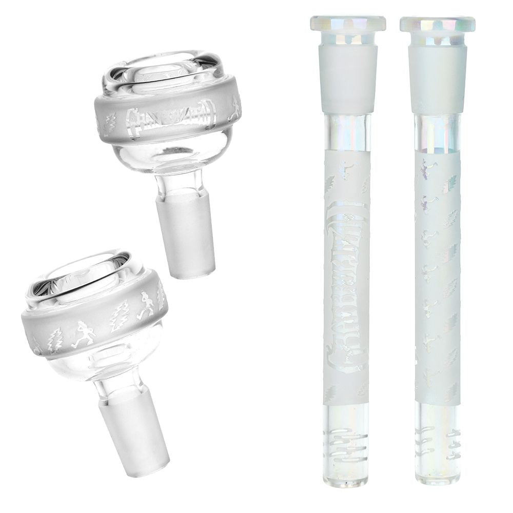 Pulsar Grateful Dead Skellies & Bolts Bong with Ice Catcher and 14mm Slide, front and angle views