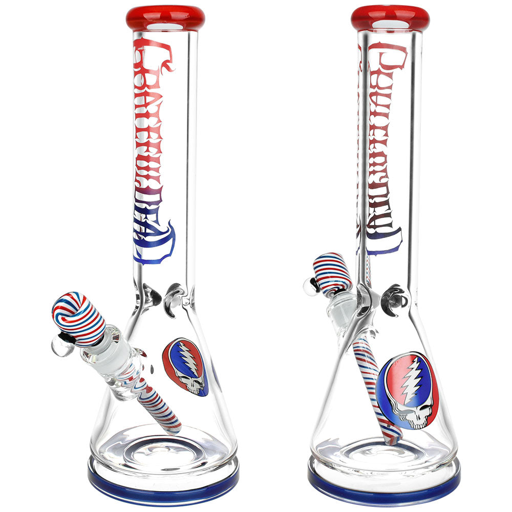 Pulsar Grateful Dead Liberty Beaker Glass Bongs with Ice Catcher, Front and Side Views