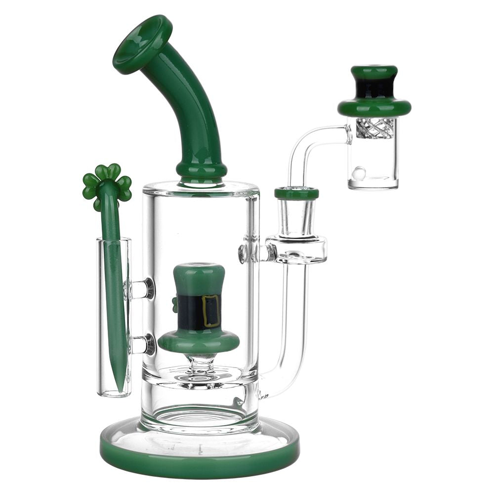 Pulsar St. Patrick's Day 8" Dab Rig with Quartz Bucket, Carb Cap & Dabber - Front View