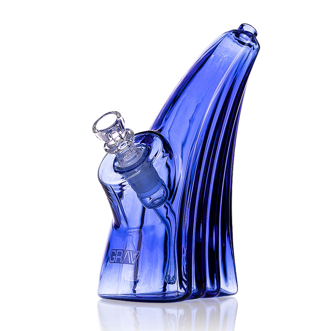 GRAV Wave Bubbler in Blue with Large Chamber and 14mm Cup Bowl - Side View