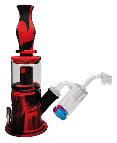 Waxmaid 14MM Male 90Β° Glass Reclaim Catcher side view with dab rig, durable borosilicate