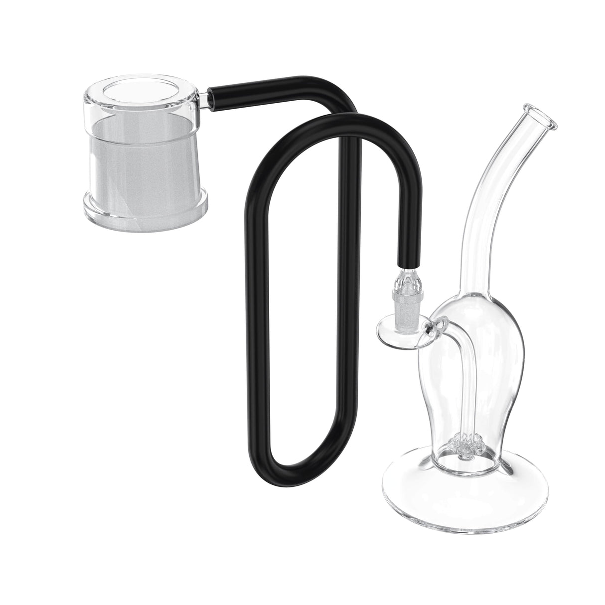Dr. Dabber Switch Whip Attachment Kit with clear glass and black silicone tubing, side view