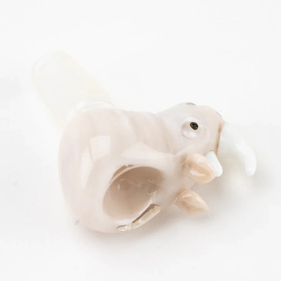 Empire Glassworks White Rhino Bowl Piece for Bongs, 14mm Borosilicate Glass, Close-Up Side View