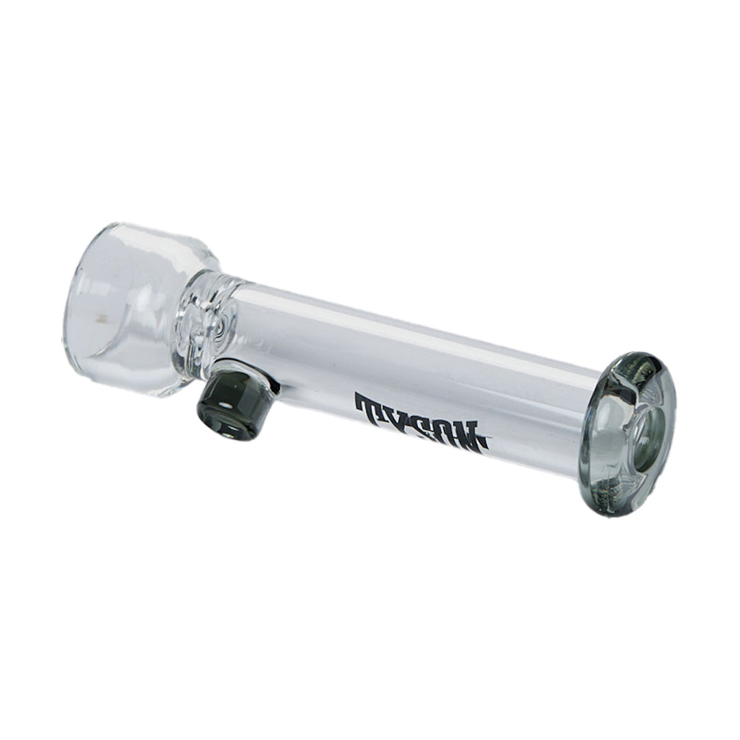 Tyson Jab One Hitter Borosilicate Hand Pipe by Tyson - Clear with Logo - Side View