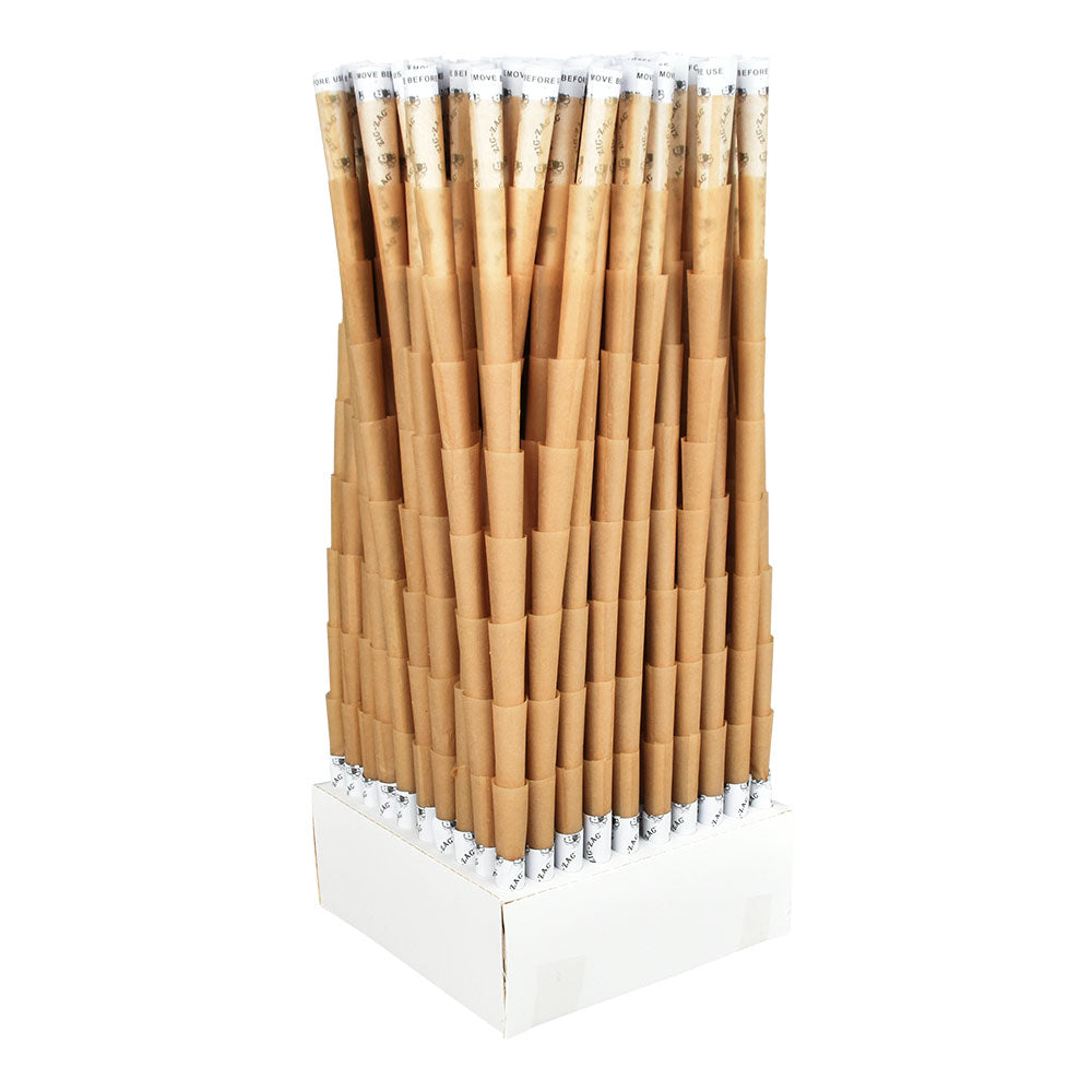 Zig Zag Unbleached 1 1/4" Blank Tip Cones Bulk Box, 900pc, Front View on White Background