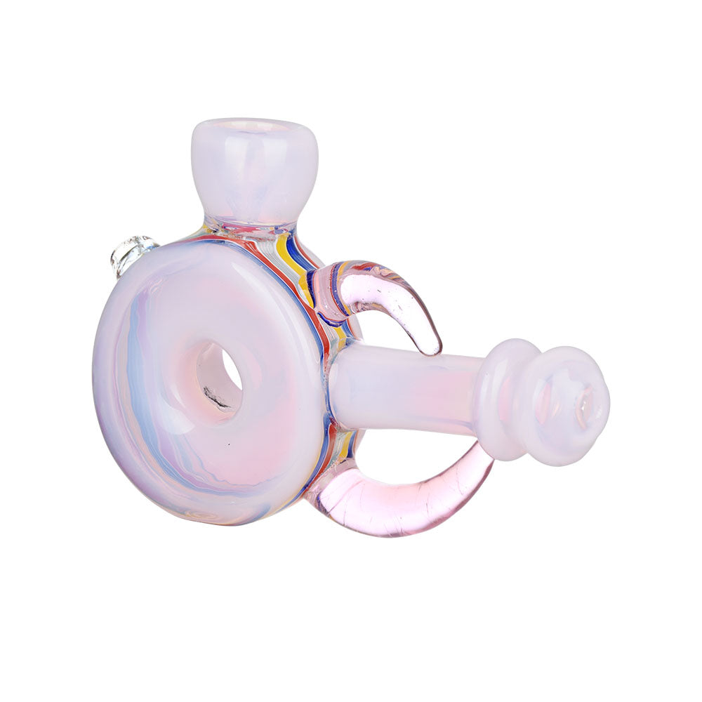 A Call To Whimsy 5" Circular Pink Hand Pipe, Heavy Wall Borosilicate Glass, Portable Design