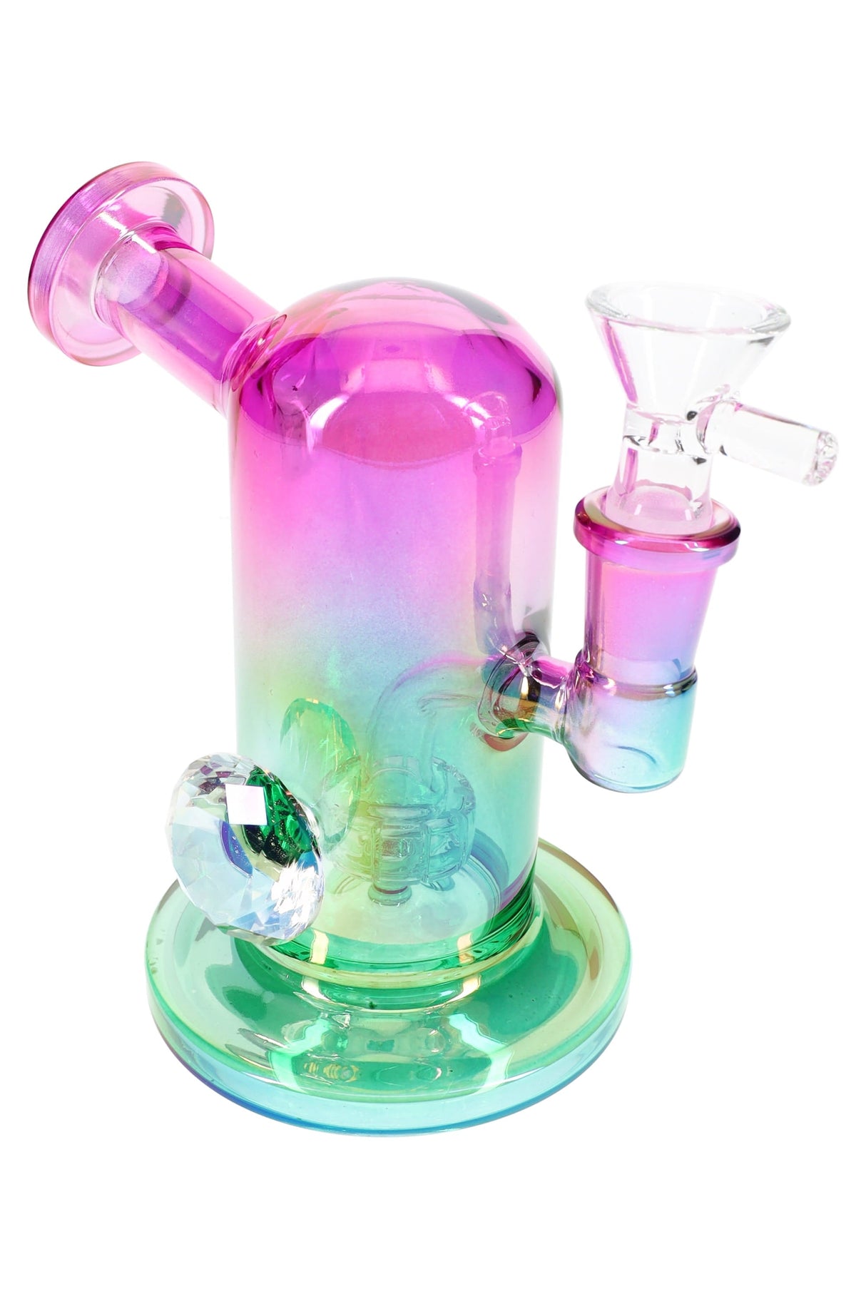 Multicolor Metallic Glass Mini Bong “Gem Glow” – Showerhead Perc – 5″