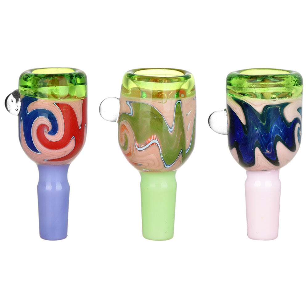 Abide The Flow Wig Wag Herb Slides in assorted colors with 14mm male joint, front view