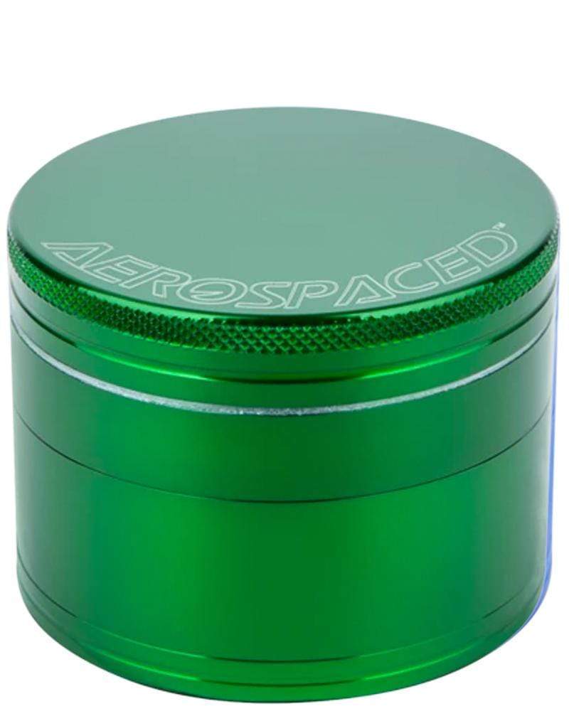 Aerospaced green 4-piece aluminum grinder for dry herbs, compact and portable design, front view