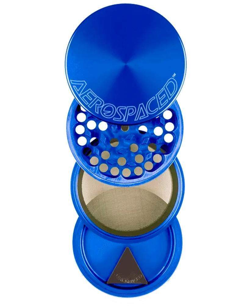 Aerospaced 4-Piece Aluminum Grinder in Blue - Top View with Kief Catcher