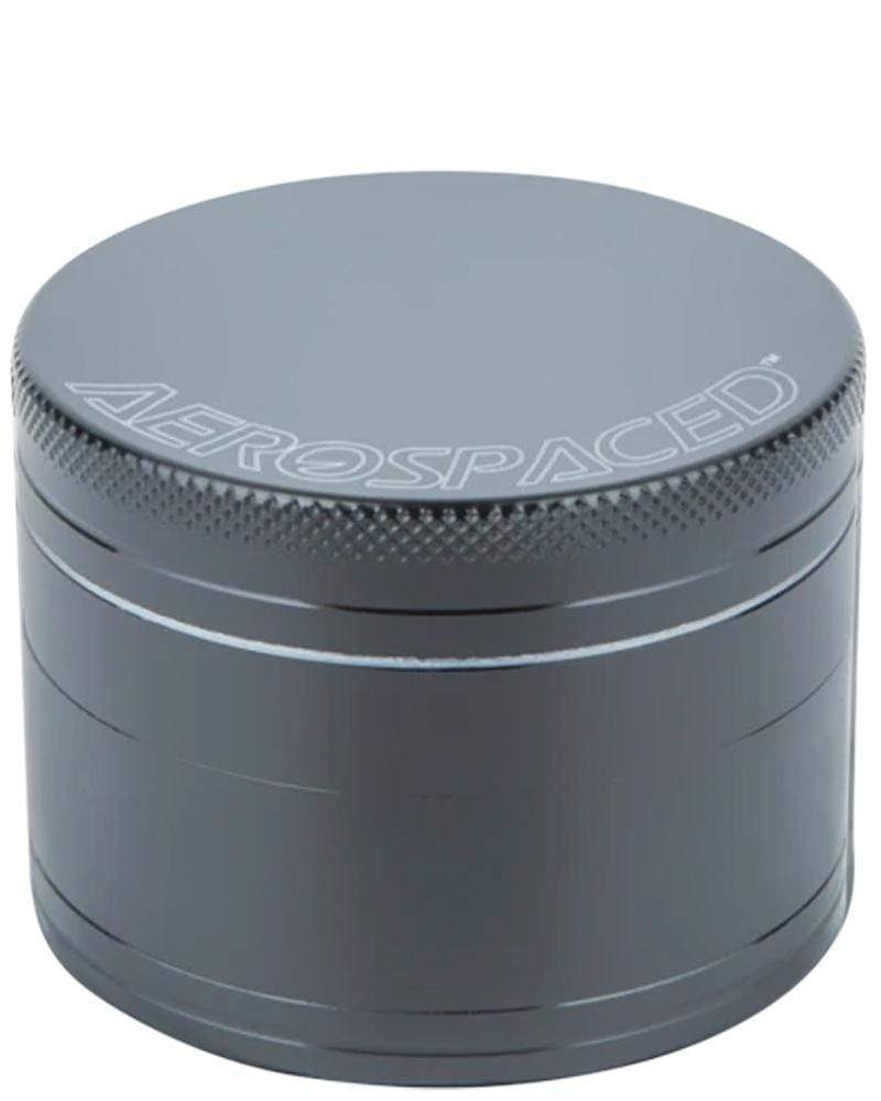 Aerospaced 4-Piece Aluminum Grinder in Gun Metal Black, front view, portable and durable design
