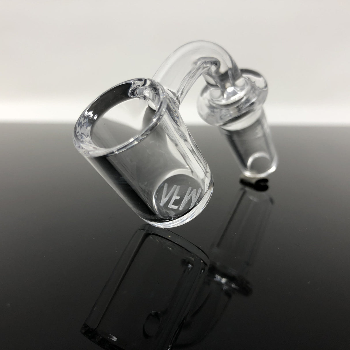 AFM Quartz Banger with Beveled Edge, 3mm Thick, 20mm Flat Top - Angled View on Reflective Surface