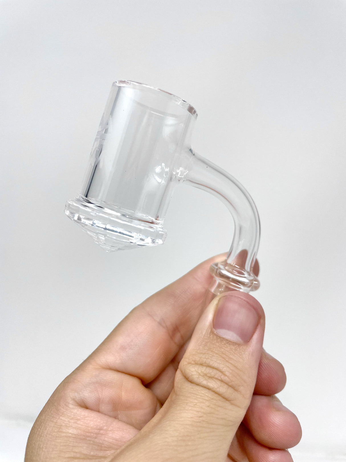 AFM Full Weld Diamond Banger held in hand, 3mm thick quartz, 25mm size, for concentrates