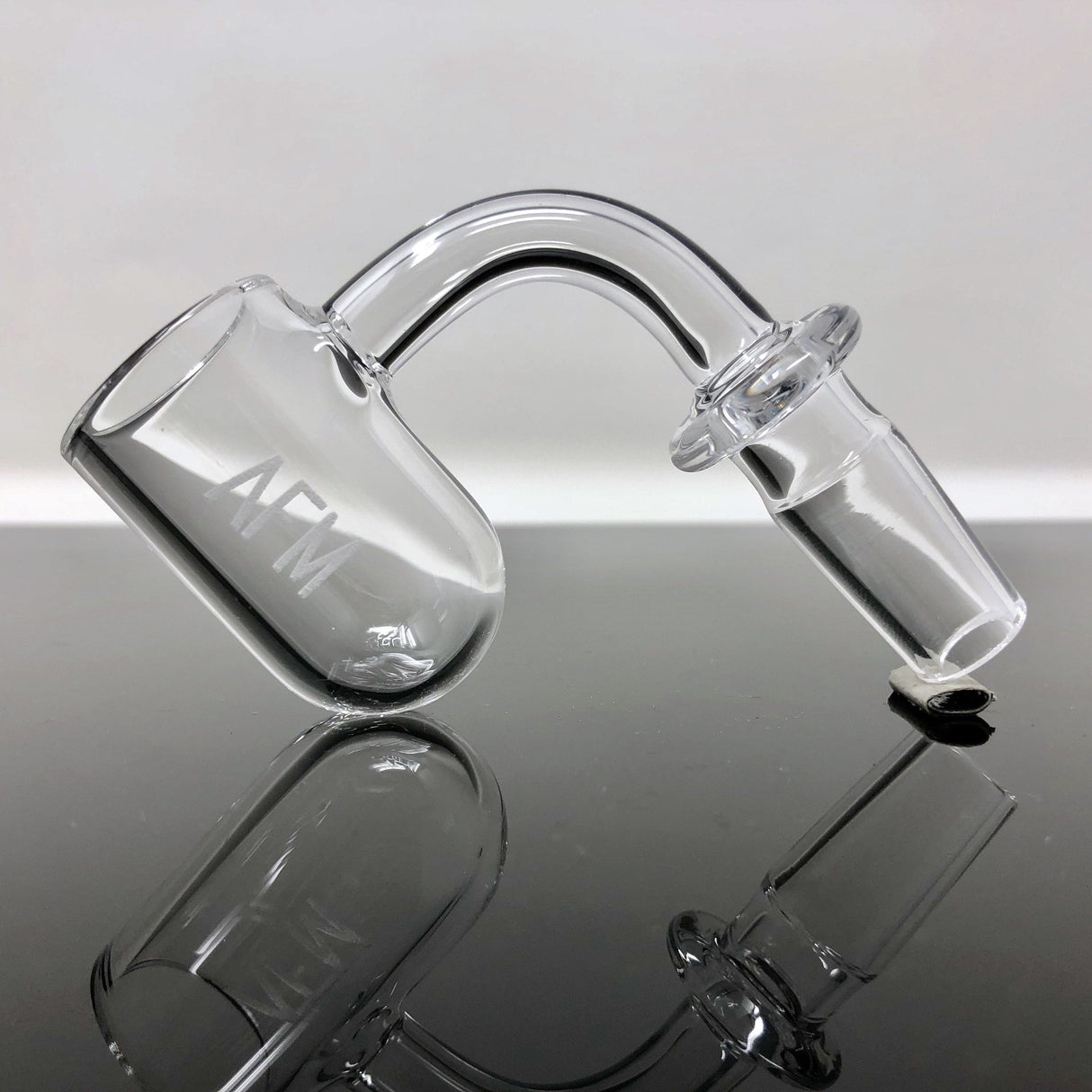 AFM Quartz Banger Hanger, Round Bottom, 3mm Thick, 25mm Wide, Side View on Reflective Surface