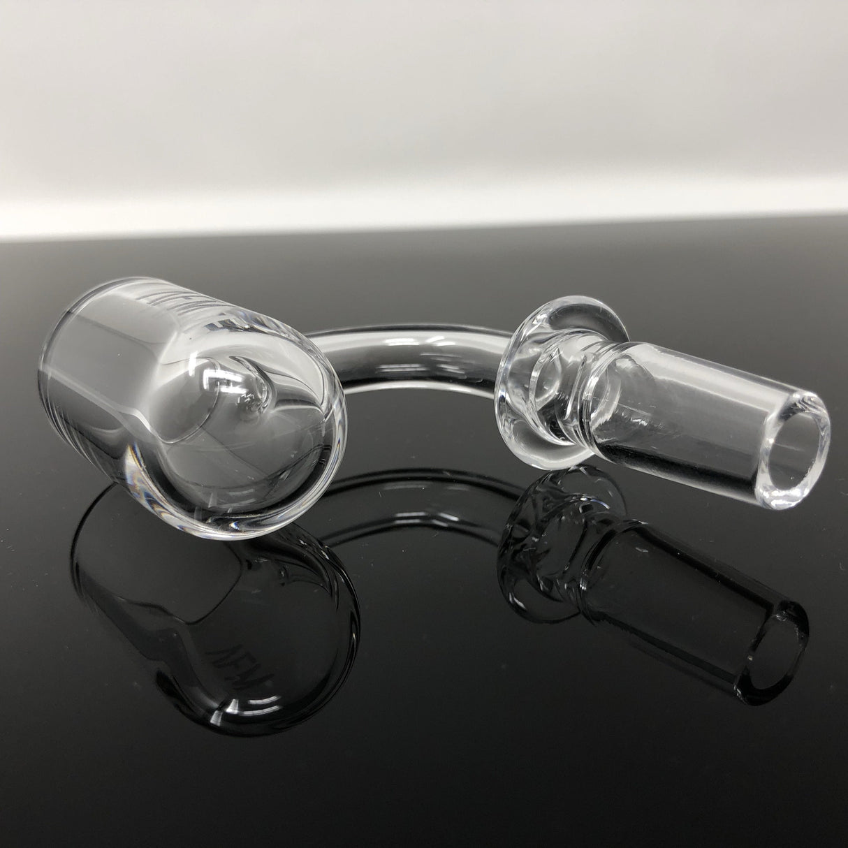 AFM Quartz Round Bottom Banger, 3mm thick, 25mm wide for Dab Rigs, side angle on reflective surface