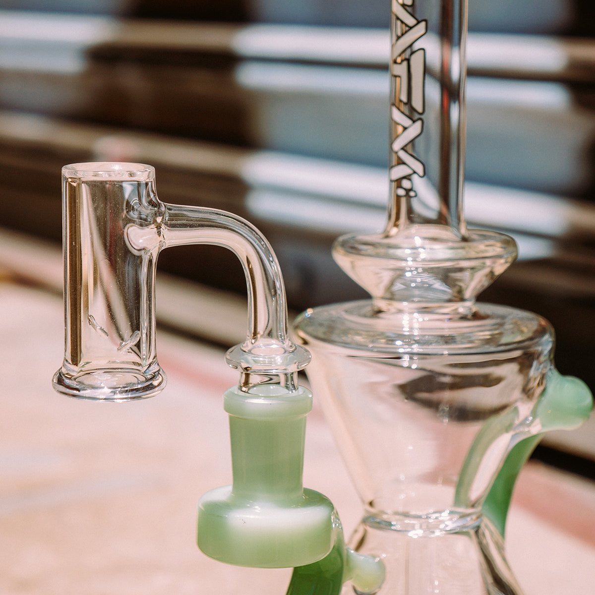 AFM Spin Banger 3mm X 20mm for Dab Rigs, clear quartz with flat top, angled side view