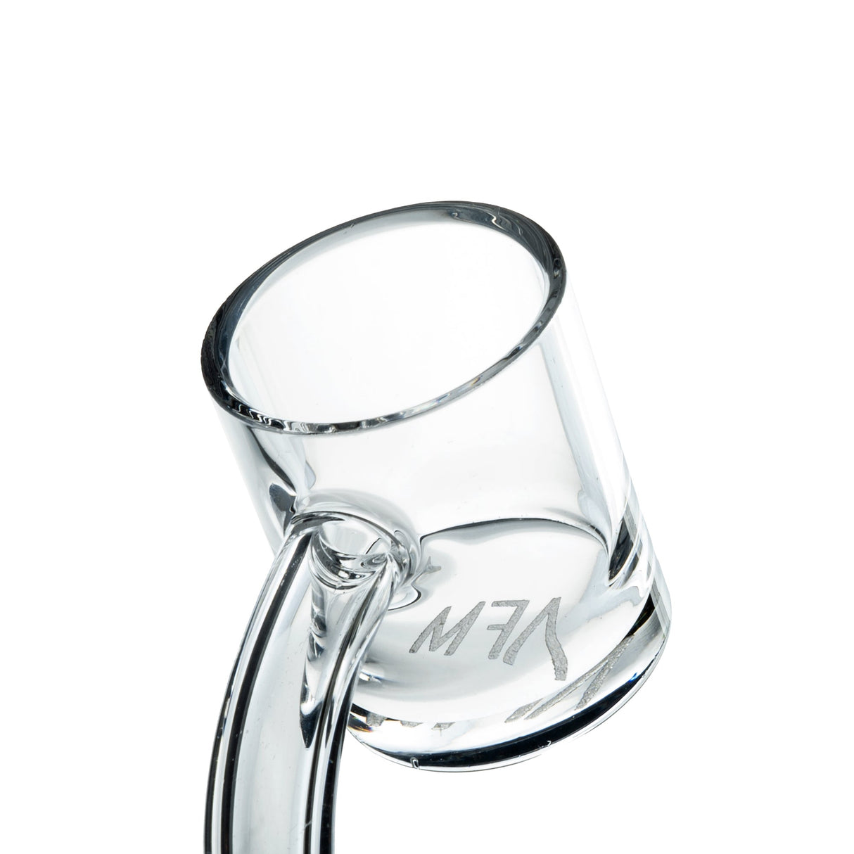 AFM logo on thick bottom quartz banger hanger, 5mm thickness, 2mm x 28mm size, angled side view